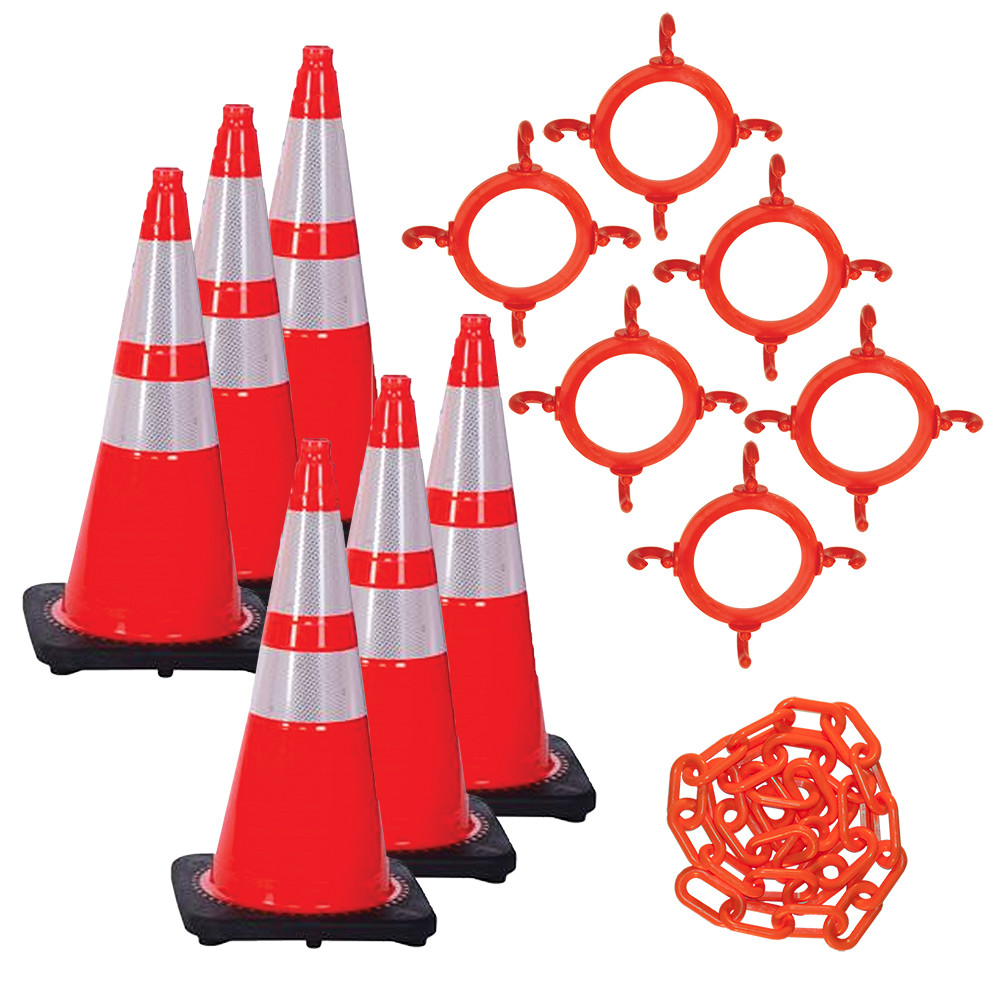 Reflective Traffic Cone and Chain Kits pack of 6 Delineator Accessories