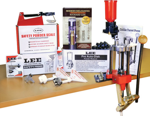 Discover the Lee Precision Classic Turret Press Kit—a comprehensive reloading package featuring a robust turret press, essential accessories, and high-quality dies for precise reloading at home.