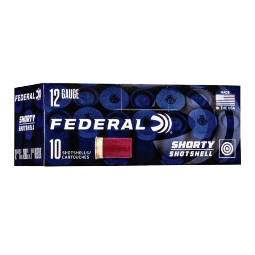 Discover the power of the Federal Shorty Shotshell 12 Gauge Ammunition with rifled slugs. This 10-round box delivers 1 oz slugs at 1200 fps, perfect for compact, high-impact shooting.