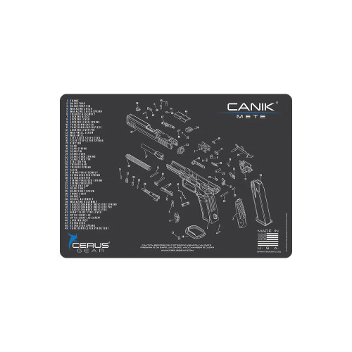 Discover the Canik Mete Schematic Handgun Mat in Charcoal Gray, measuring 12" x 17". Elevate your firearm care routine with this premium mat designed for cleaning, maintenance, and assembly. The schematic design adds a touch of sophistication to your workspace.