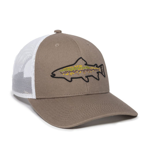 Discover the ultimate outdoor headwear with the Outdoor Cap Brown/White Trout Hat. This adult-sized hat features an eye-catching brown and white trout pattern, combining style and functionality. Crafted with high-quality materials, this durable hat is designed to accompany you on all your outdoor adventures. With an adjustable strap and curved brim for sun protection, it ensures a comfortable and customizable fit. Upgrade your outdoor wardrobe with this stylish Trout Hat today!