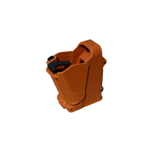 The Maglula UpLULA Universal Pistol Magazine Loader in orange and brown polymer is the ultimate accessory for hassle-free magazine loading. Designed for various calibers including 9mm, .357SIG, .40S&W, 10mm, and .45ACP, this loader ensures quick and efficient reloading, reducing hand fatigue and saving time. Get the Maglula UpLULA loader for smooth and effortless magazine loading.