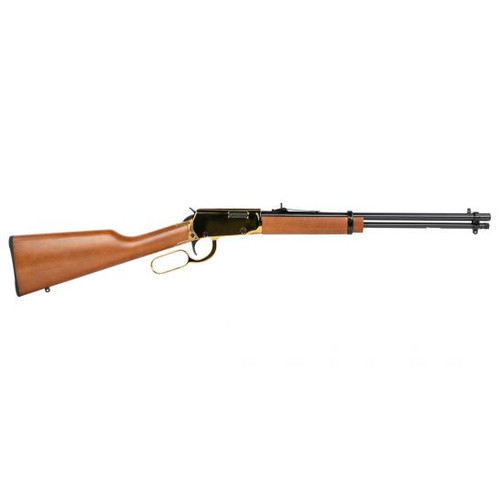 Discover the Rossi Rio Bravo .22 Long Rifle Lever Action Rifle with an 18" barrel, 15-round capacity, Beechwood stock, and stunning PVD gold and polished black finish. Ideal for shooting enthusiasts of all levels.