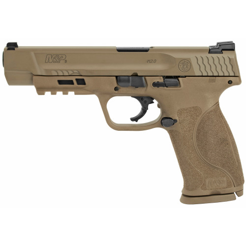 Discover the Smith & Wesson M&P9 M2.0 9mm Pistol in Flat Dark Earth (Model 11989) - a precision-engineered handgun without a thumb safety for enhanced performance. This durable, reliable, and stylish firearm ensures accuracy and control for professionals and enthusiasts alike.