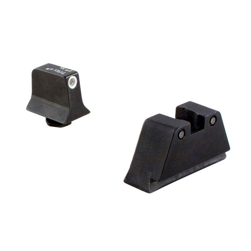Upgrade your Glock with the Trijicon Bright & Tough Suppressor Night Sight Set - featuring a white front and black rear sight for precise low-light targeting. These tritium-filled night sights offer unmatched brightness without batteries, ensuring reliability for tactical use. Perfect for professionals and responsible firearm owners.