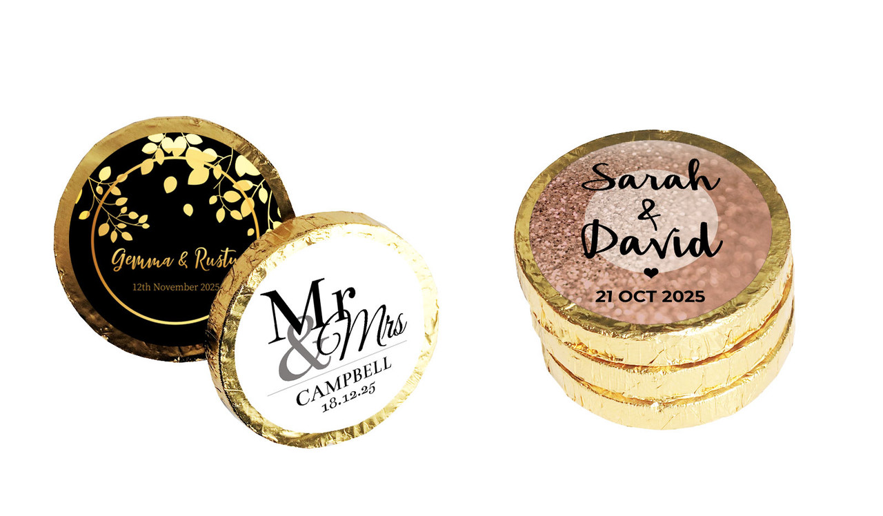 Personalised Chocolate Coin Wedding Favour (Gold Or Silver)
