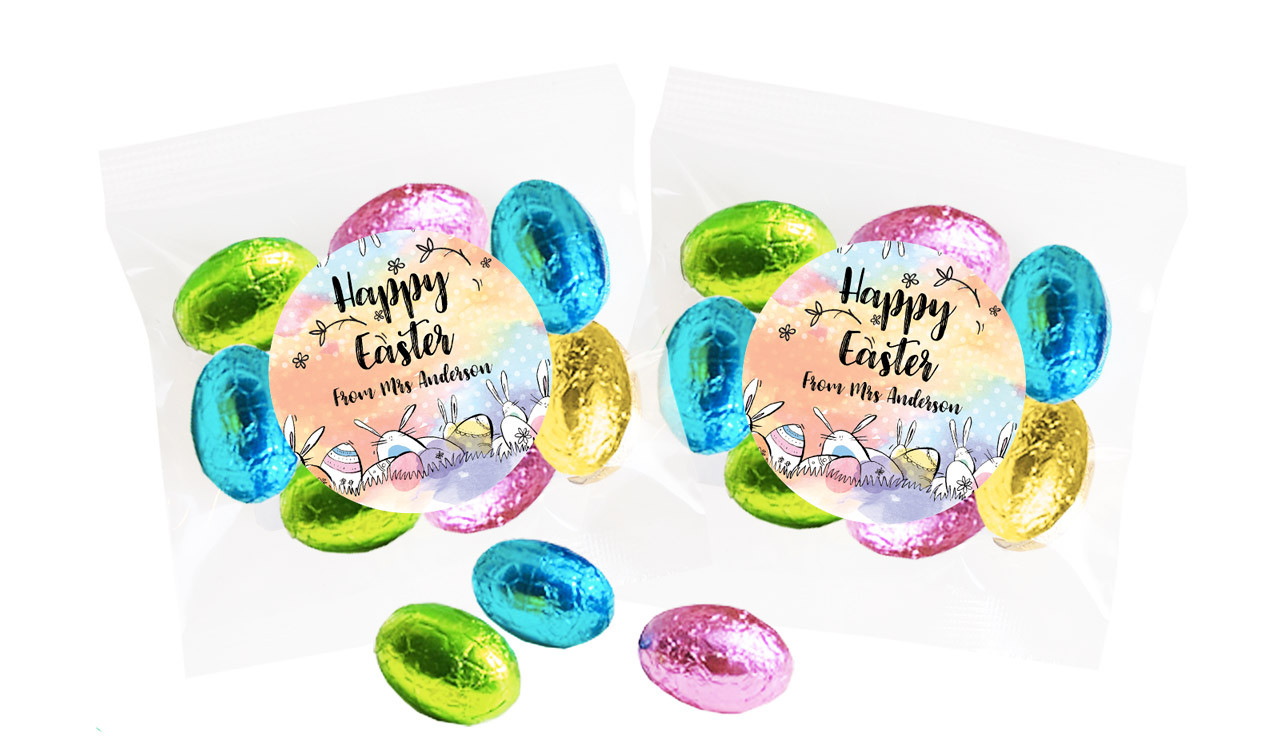 Rainbow Bunnies Personalised Bag Of Easter Eggs