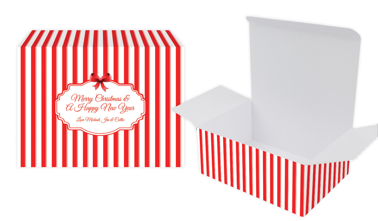 Stripes In Red Christmas Personalised Tuck Gift Box
