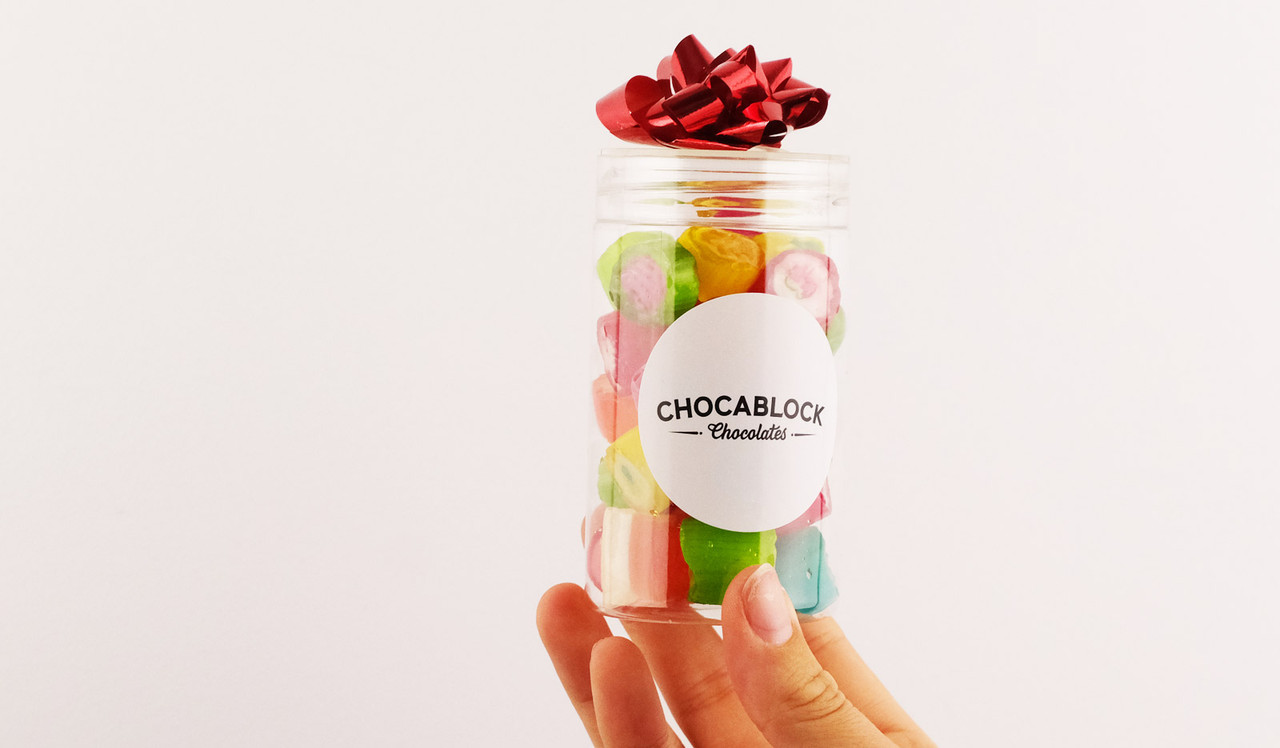 Model holding Customised Assorted Rock Candy Jars