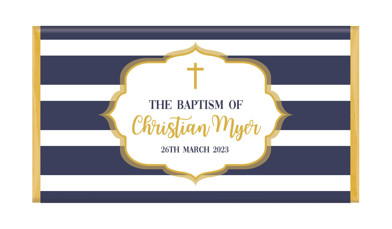 Bold Stripe And Gold Christening Chocolate Bar