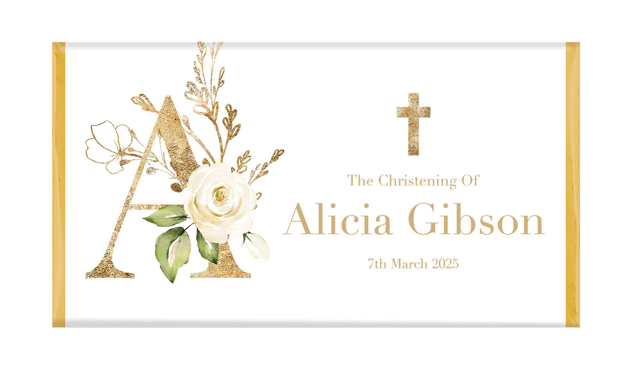 Monogram Rose Personalised Christening Chocolate Bar