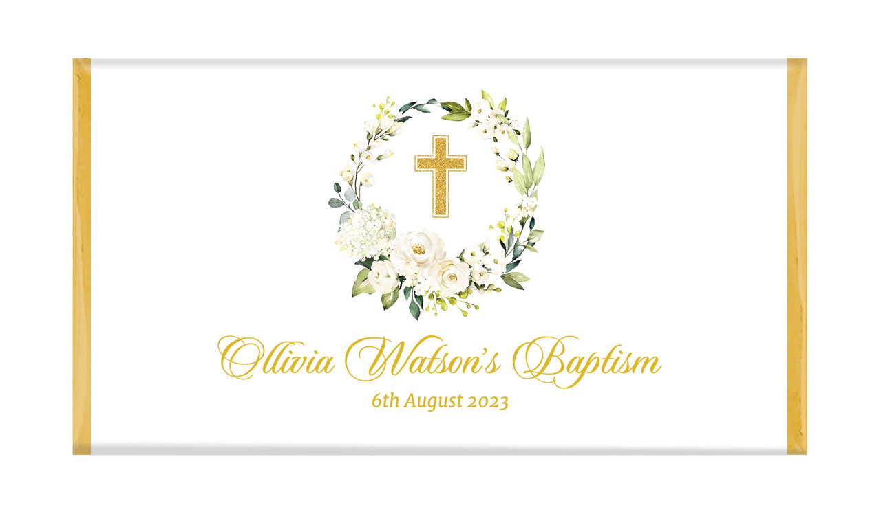 Rose Wreath Personalised Christening Chocolate Bar
