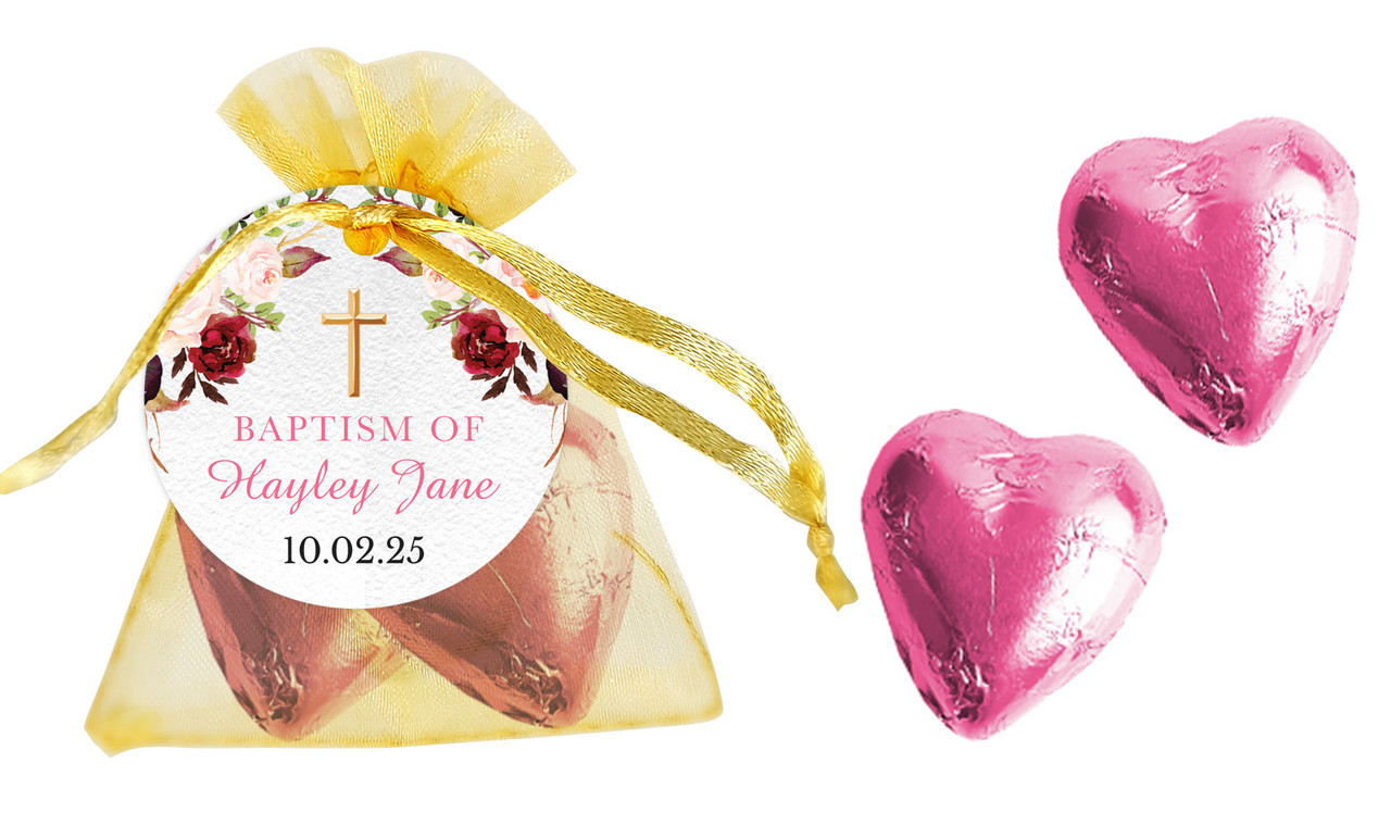 Pink Masala Personalised Christening Organza Bag With Hearts