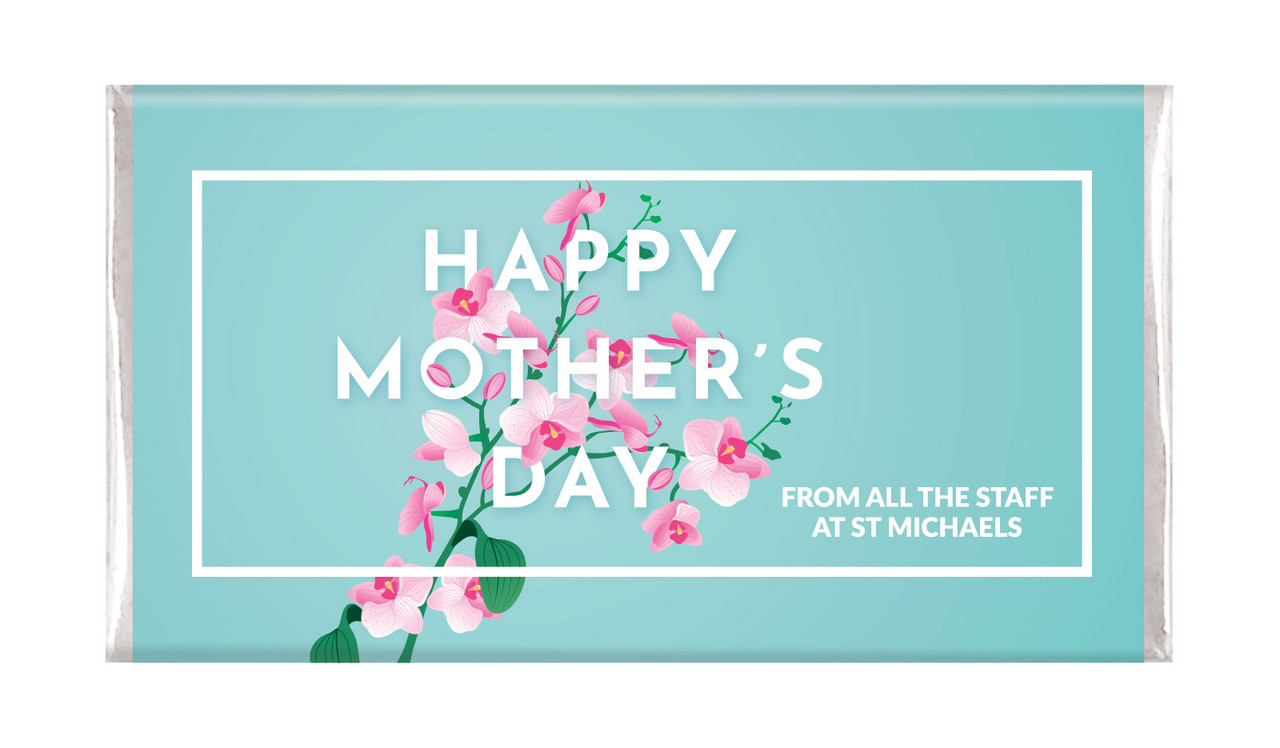 Pink Blooms on Aqua Mother's Day Personalised Chocolates