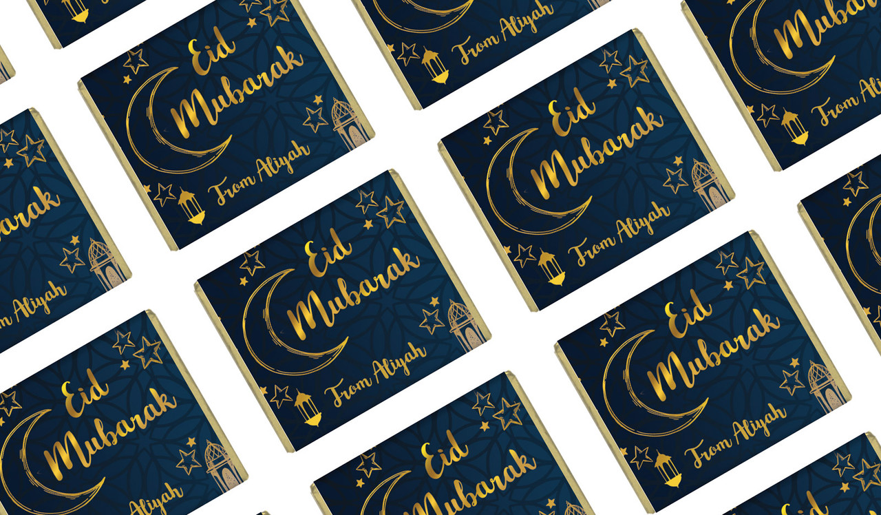 Gold On Navy Personalised Eid Mubarak Mini Chocolates