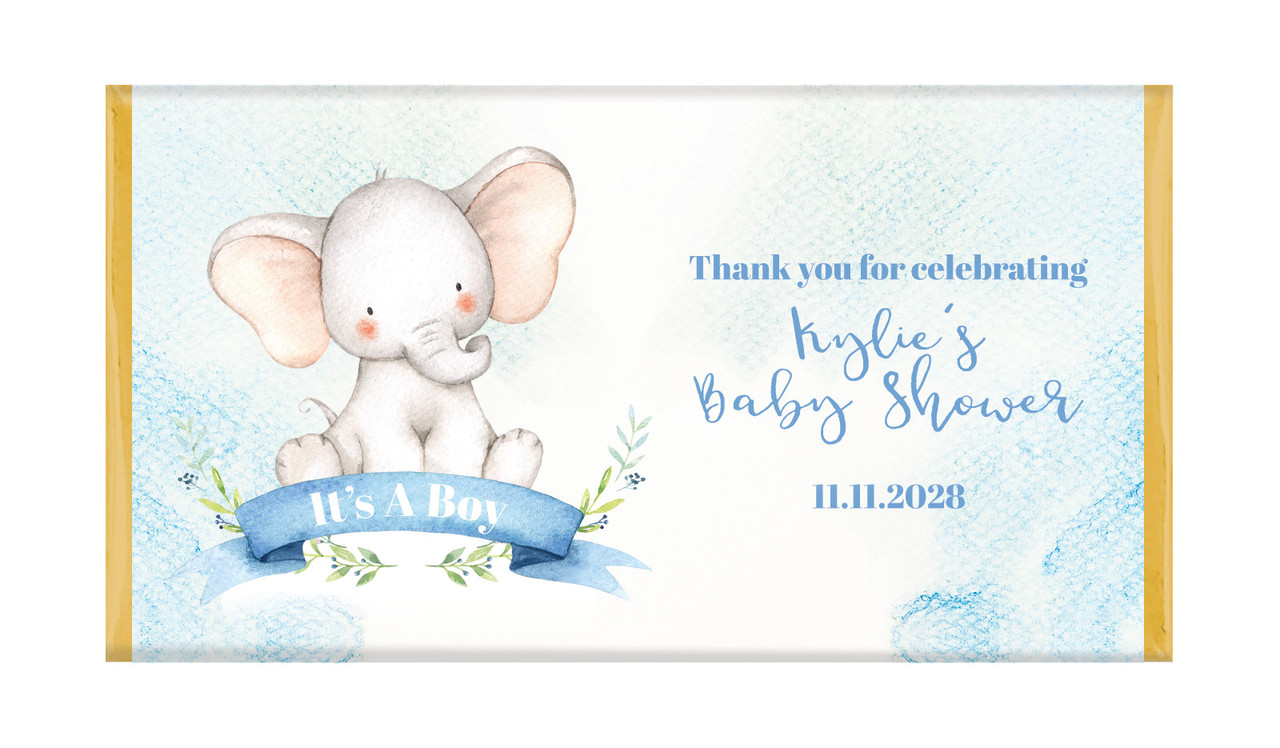Sitting Elephants Baby Shower Personalised Chocolate Bar