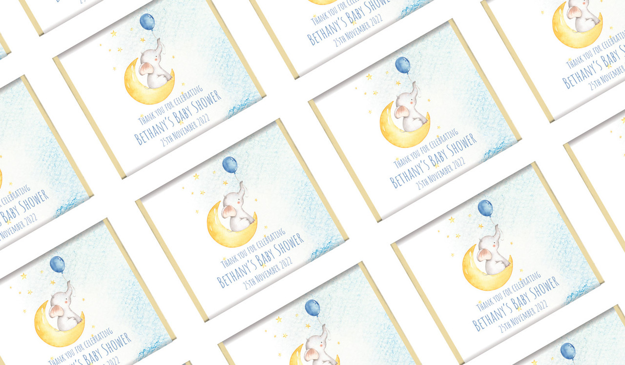 Elephant Moon Blue Custom Baby Shower Mini Chocolates