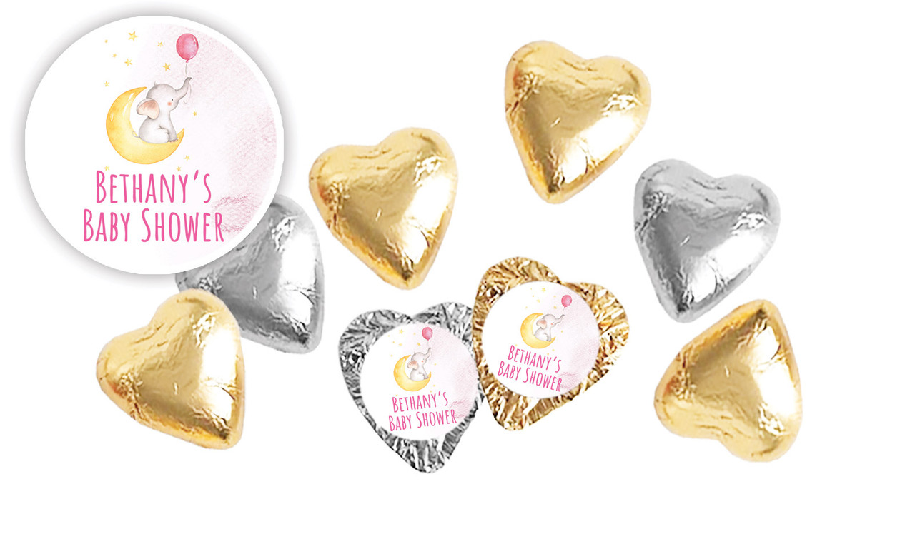 Elephant Moon Pink Personalised Foil Chocolate Hearts