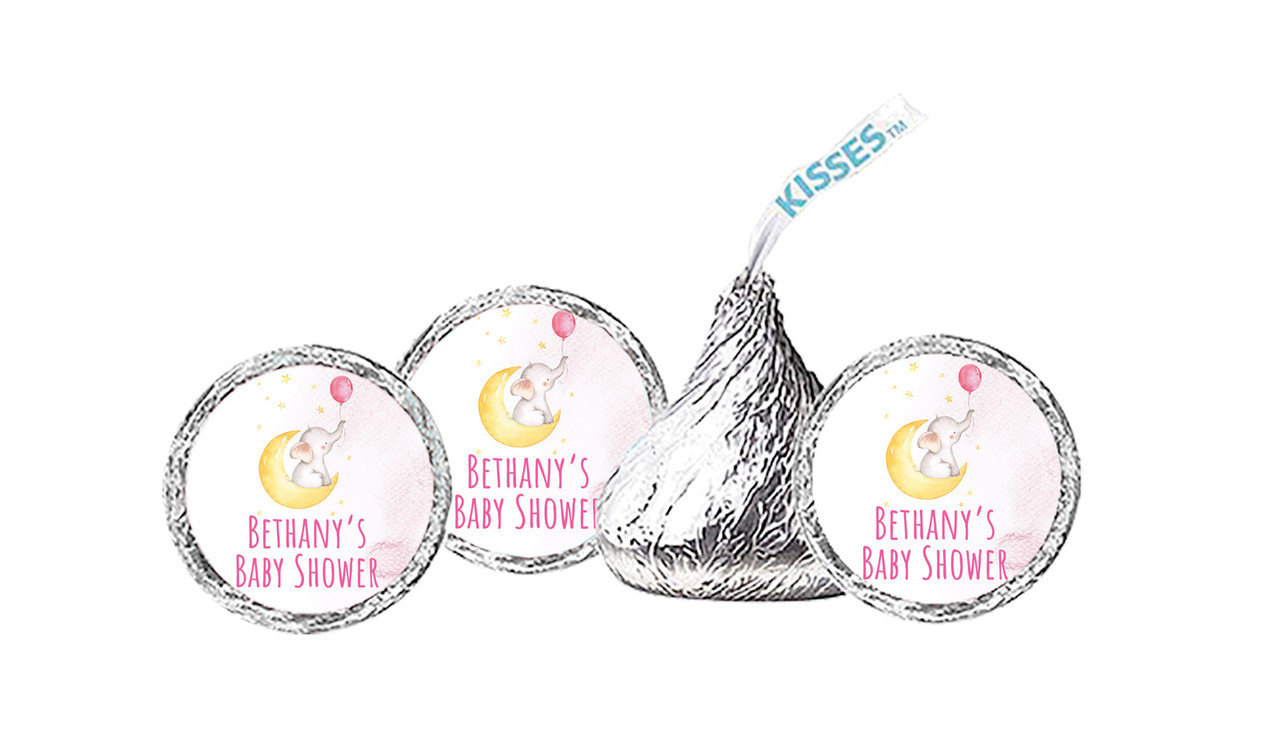 Elephant Moon Pink Personalised Baby Shower Hershey's Kisses