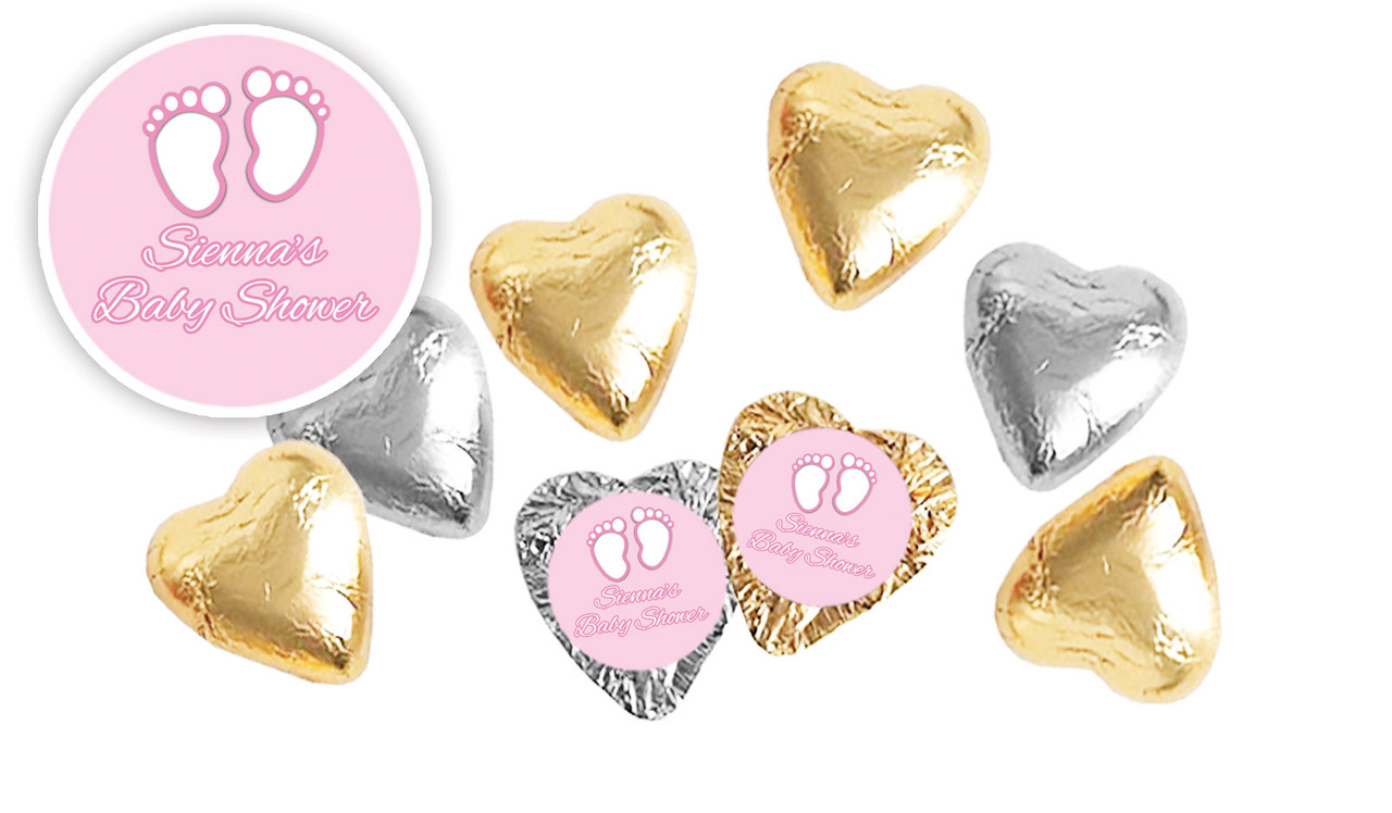 Baby Feet In Pink Baby Shower Personalised Chocolate Hearts