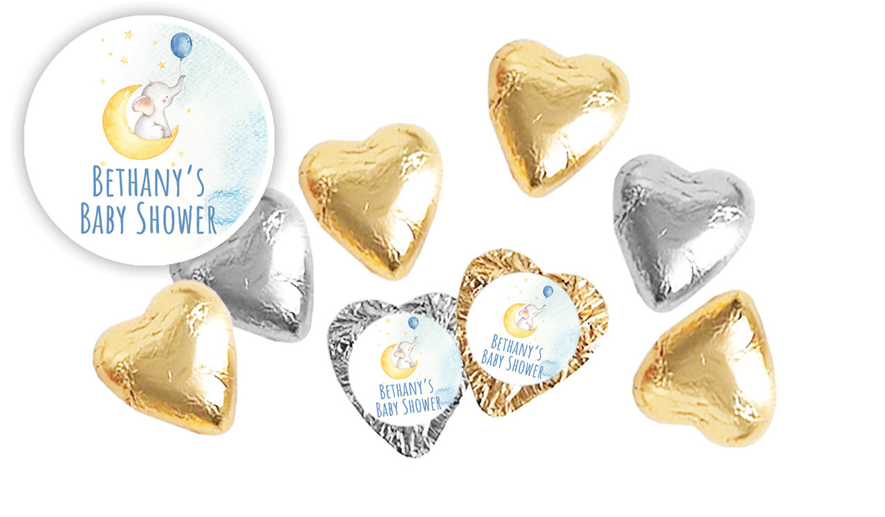 Elephant Moon Blue Baby Shower Chocolate Hearts