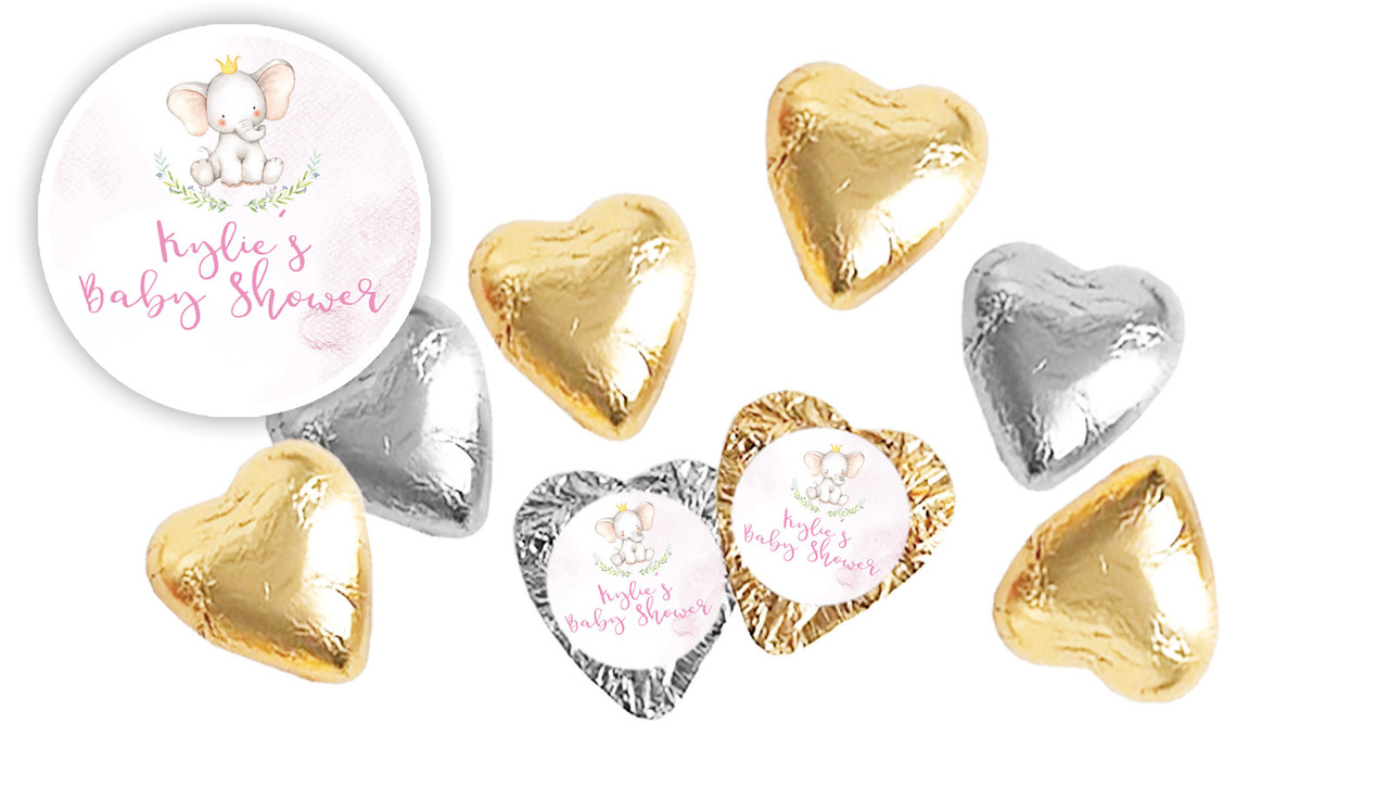 Sitting Elephant Pink Baby Shower Chocolate Heart