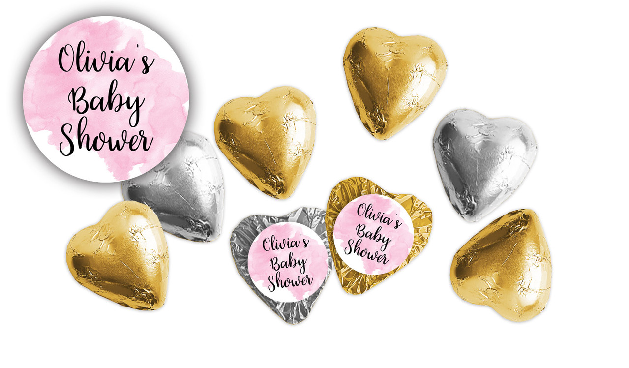 A Splash Of Watercolour Pink Custom  Foil Chocolate Hearts