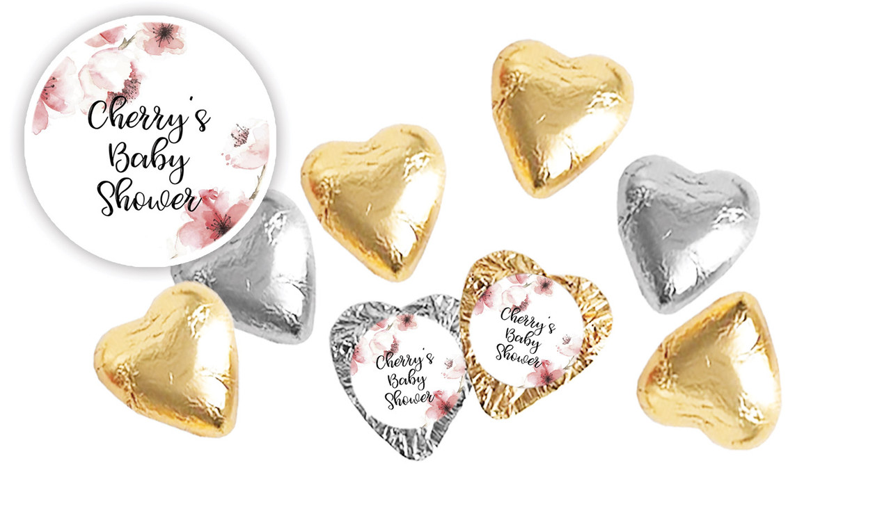Cherry Blossoms Baby Shower Personalised Foil Chocolate Hearts