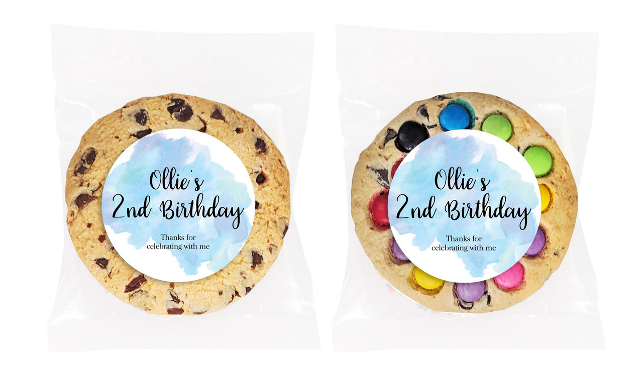 A Splash Of Watercolour In Blue Personalised Birthday Cookie