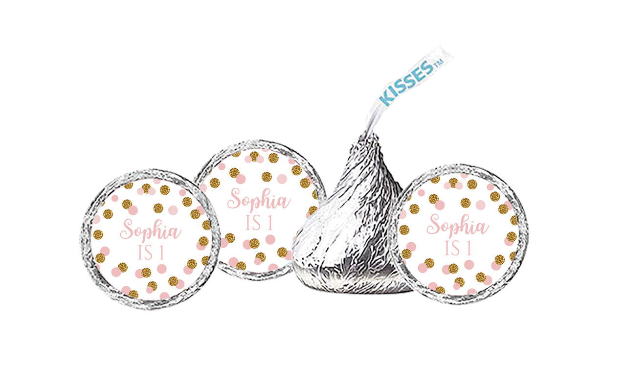 Pink Gold Confetti Personalised Birthday Hershey's Kisses
