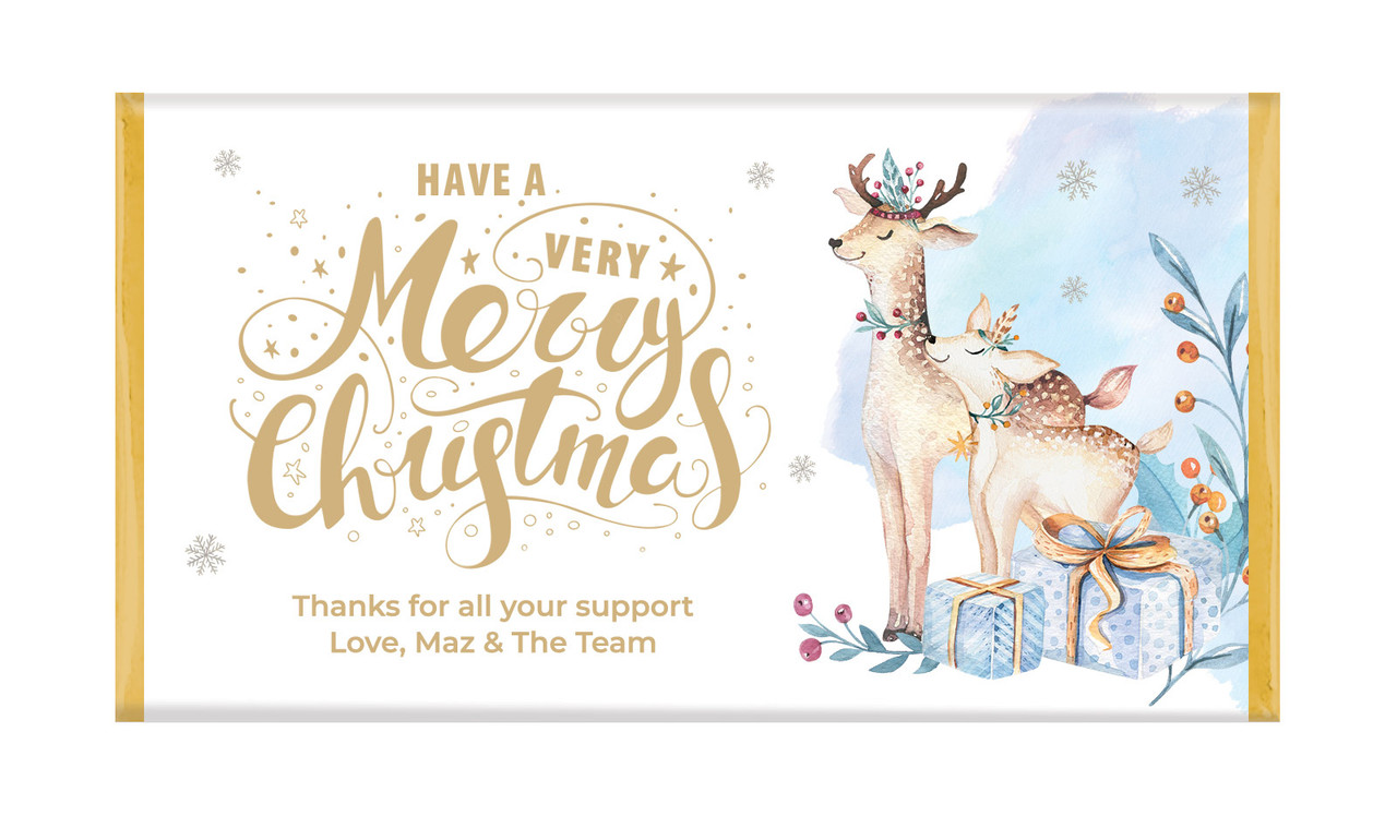 Deer Watercolour Personalised Christmas Chocolate Bar
