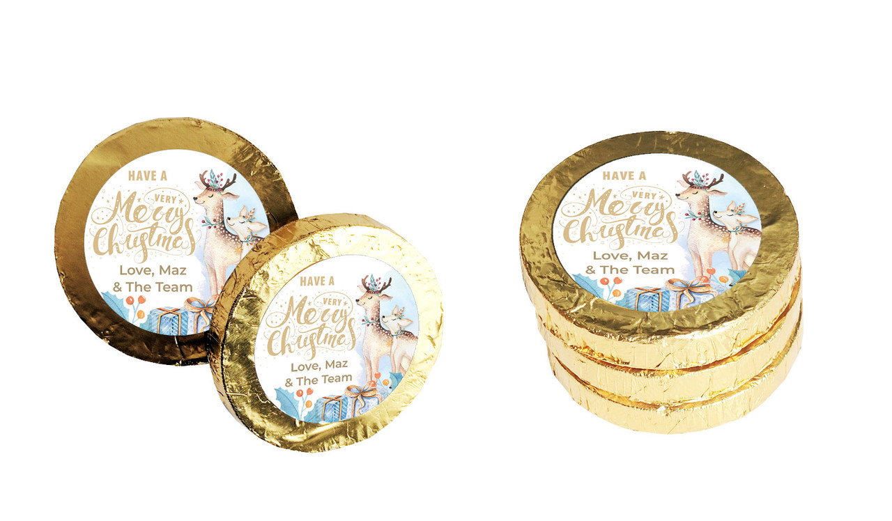 Deer Watercolour Personalised Christmas Chocolate Coins