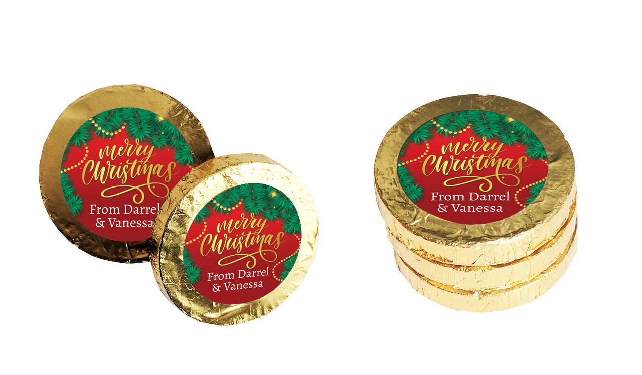 Red Festive Personalised Christmas Chocolate Coins