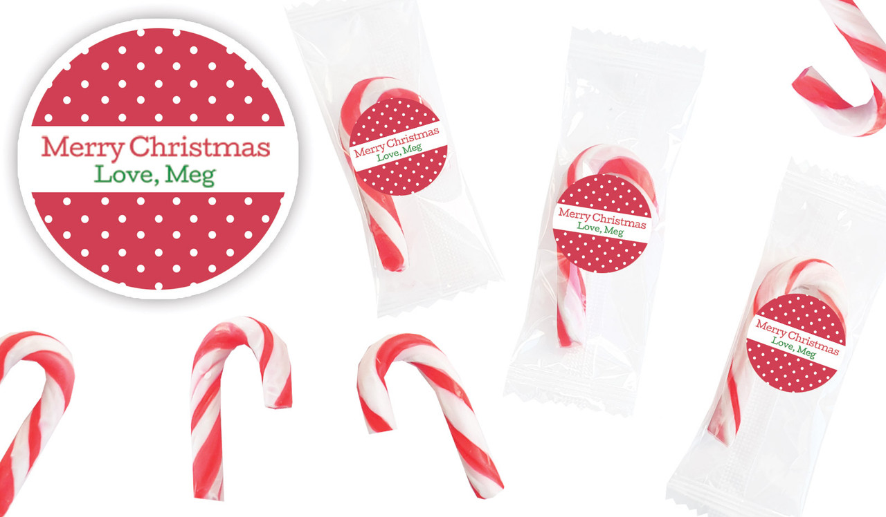 Red Polkadot Personalised Mini Candy Canes