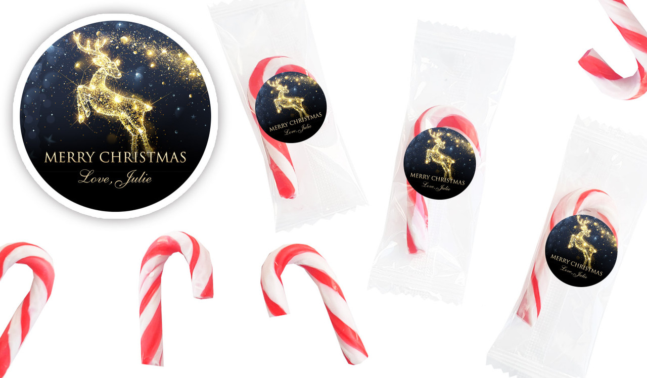 Glowing Reindeer Personalised Mini Candy Canes