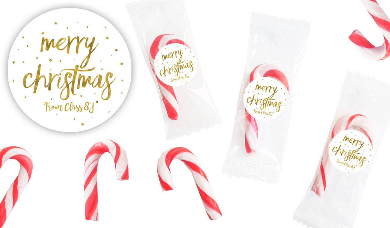 Gold Confetti Stars Personalised Mini Candy Canes