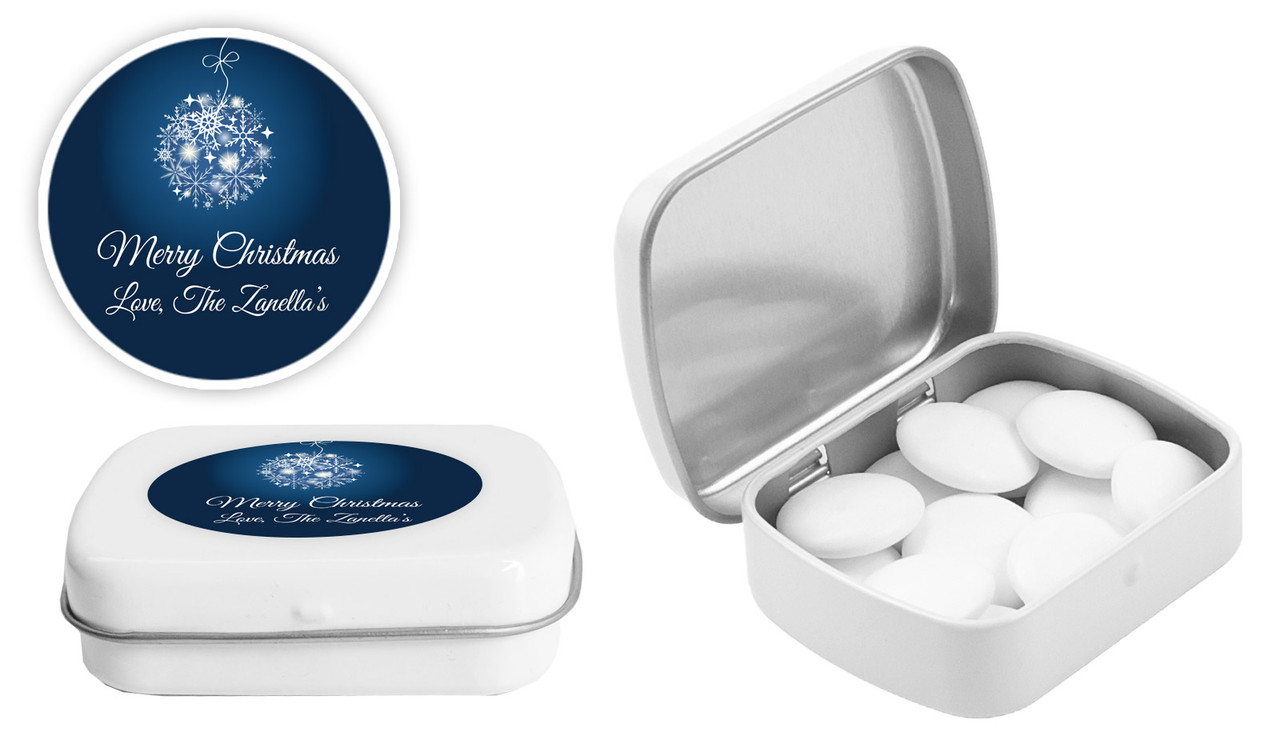 Blue Ornament Christmas Personalised Mint Tin