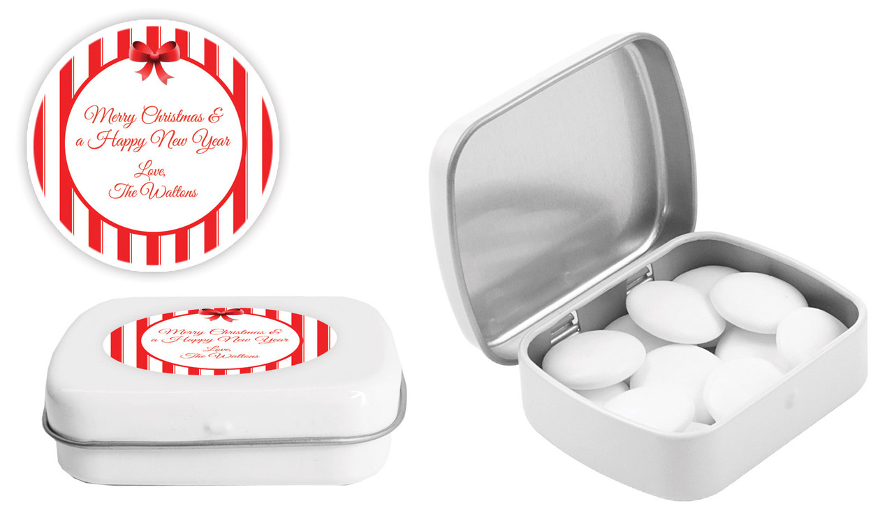 Stripes In Red Christmas Personalised Mint Tin