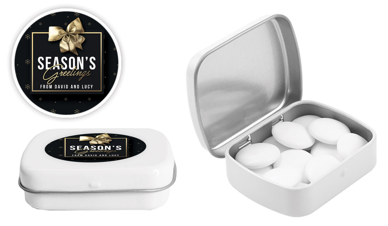 Glossy Gift Black Christmas Personalised Mint Tin