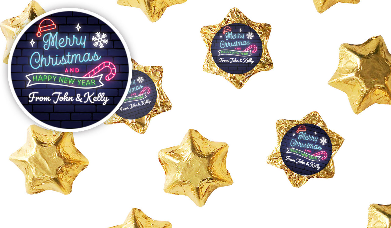 Neon Personalised Christmas Chocolate Stars