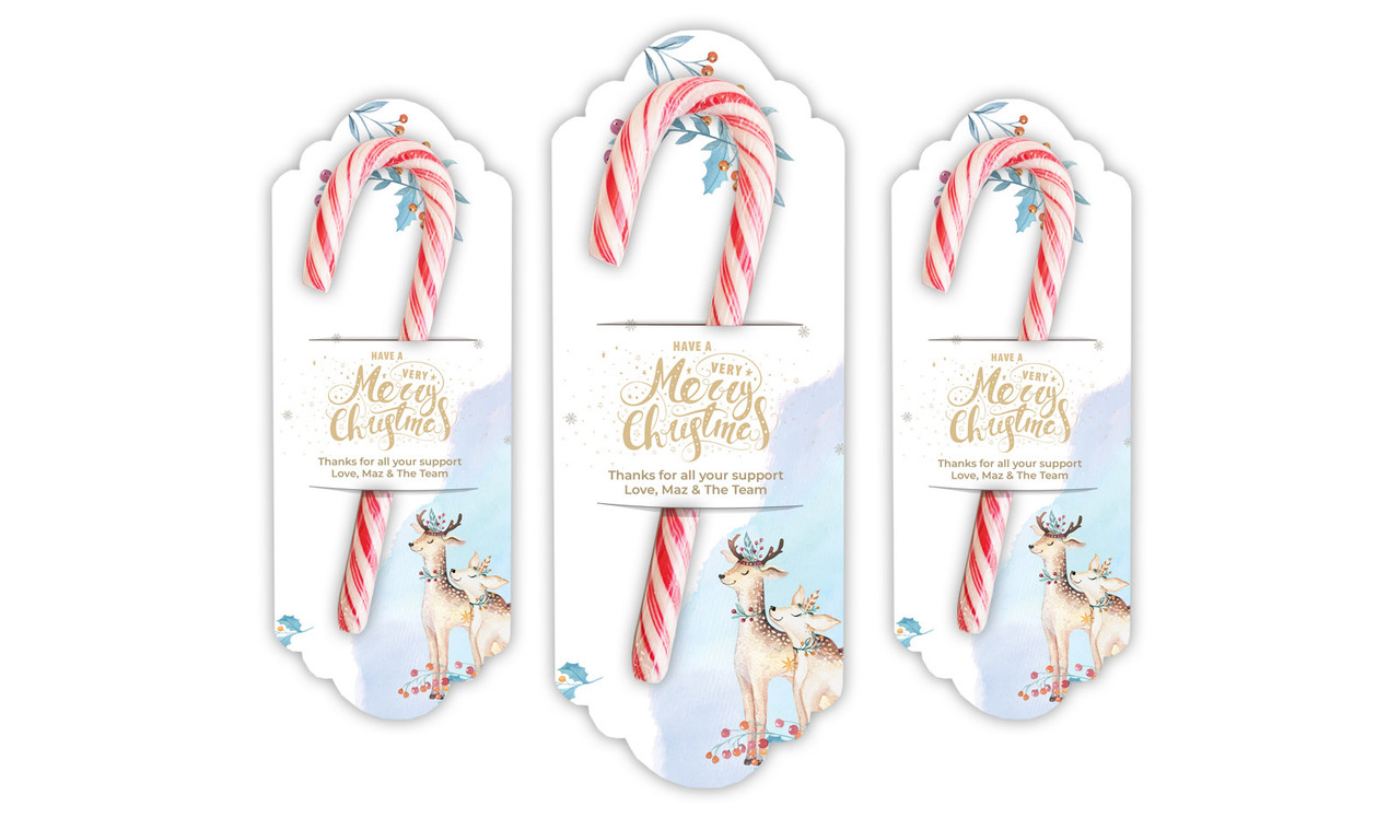 Deer Watercolour Personalised Candy Cane Card