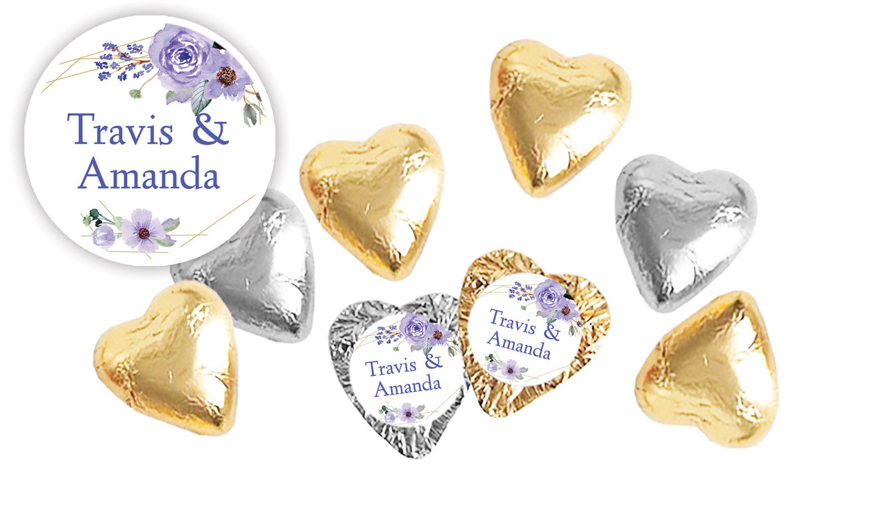 Violets On Gold Frame Personalised Foil Chocolate Hearts