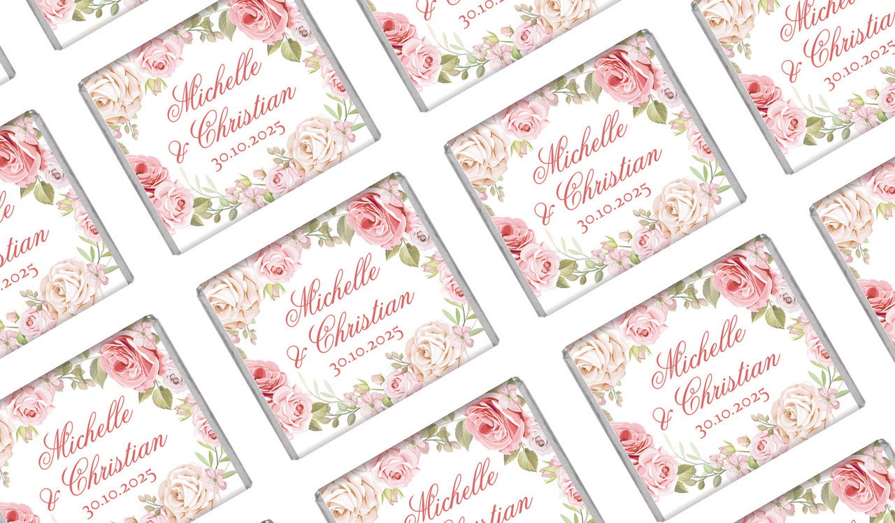 Classic Rose Border Wedding Personalised Mini Chocolates