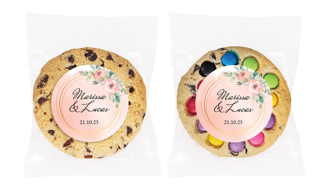 Gold Rings On Peach Personalised Wedding Cookie
