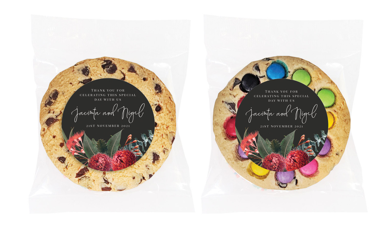 Wild Flowers Dark Personalised Wedding Cookie