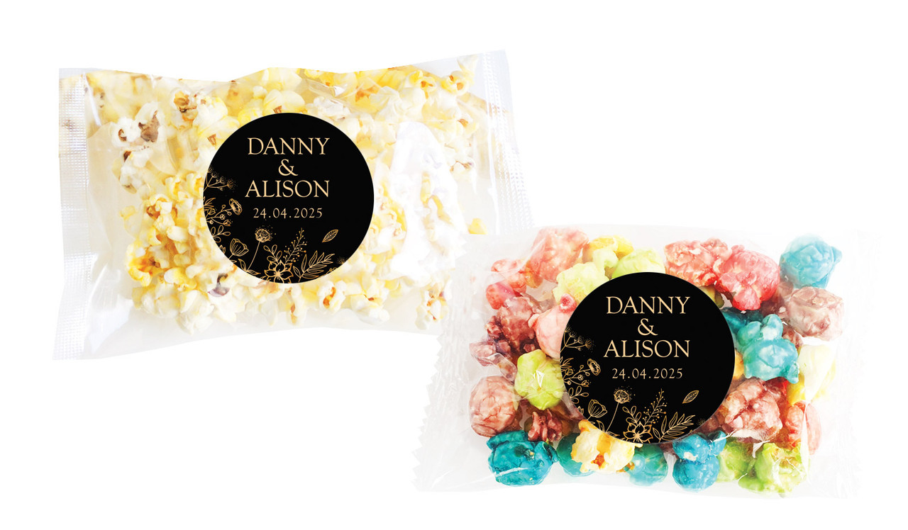 Flowers On Black Personalised Popcorn Bag