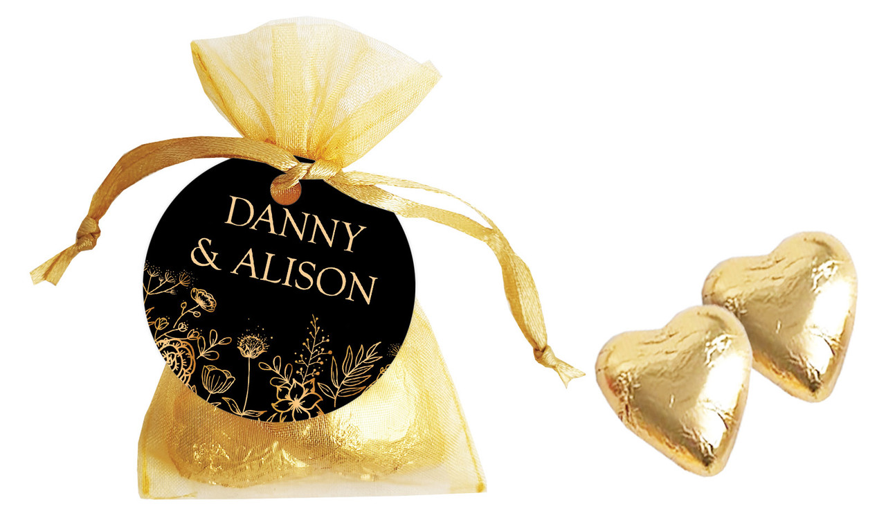 Flowers On Black Personalised Organza Bag