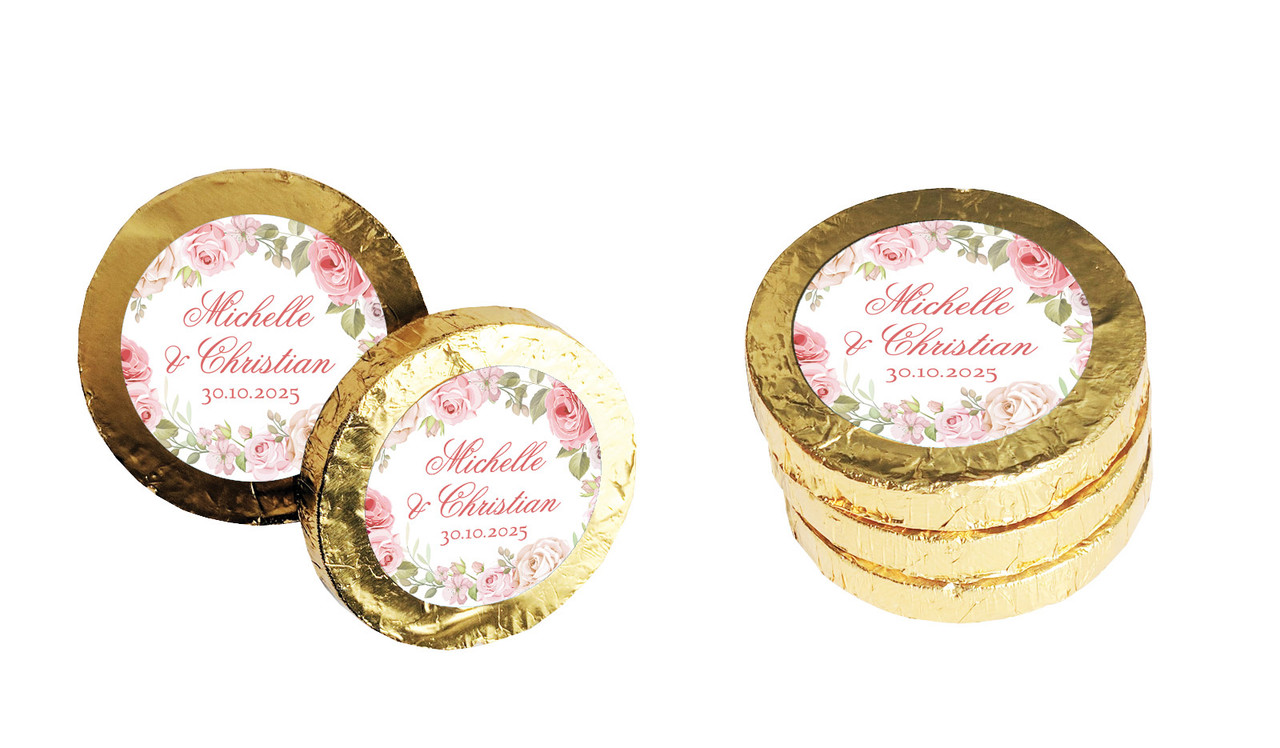 Classic Rose Border Wedding Chocolate Coins (Gold Or Silver)
