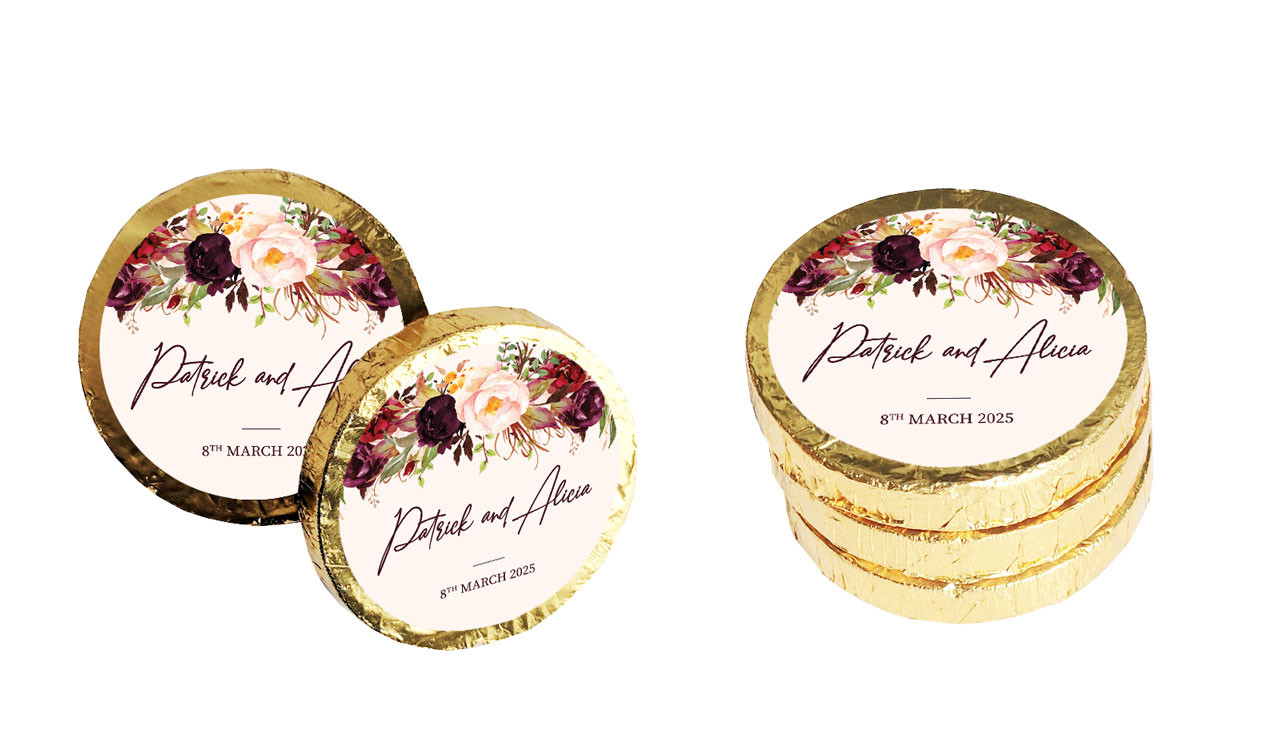 Hanging Flowers Wedding Chocolate Coins (Gold Or Silver)
