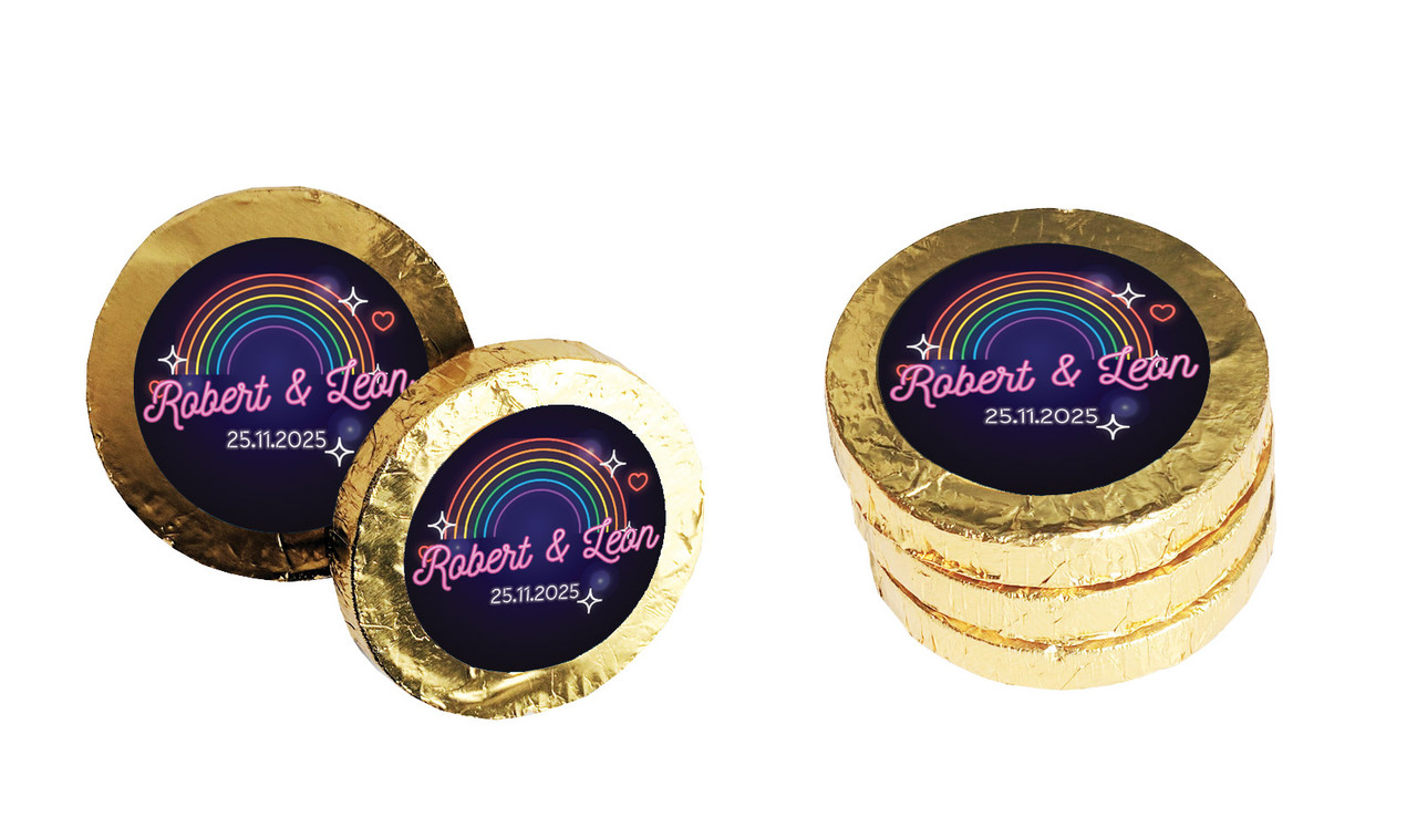 Neon Rainbow Wedding Chocolate Coins (Gold Or Silver)